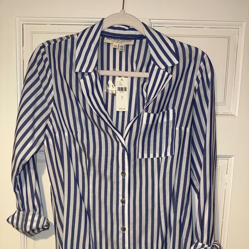 Anthropologie Blue and White Striped Button-Up Blouse